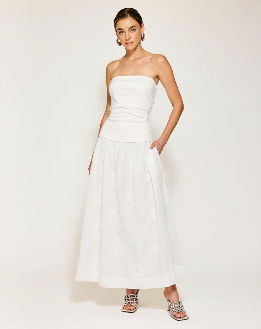 Emberly Mix- Media Dress | White