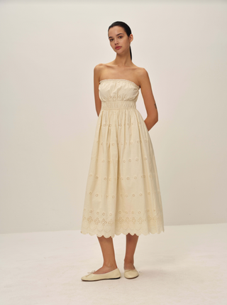 Bea Eyelet Off The Shoulder Dress | Ecru - Glamourous Grace