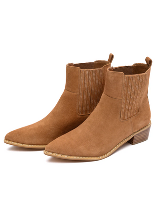 Leonor Suede Ankle Boot in Tan - Glamourous Grace