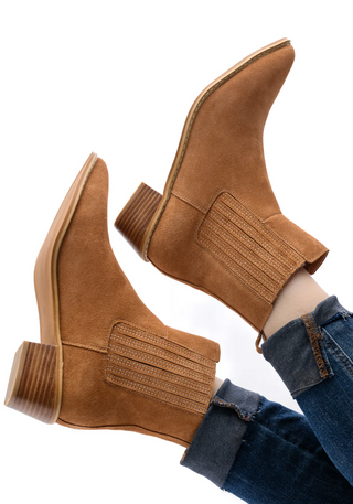 Leonor Suede Ankle Boot in Tan - Glamourous Grace