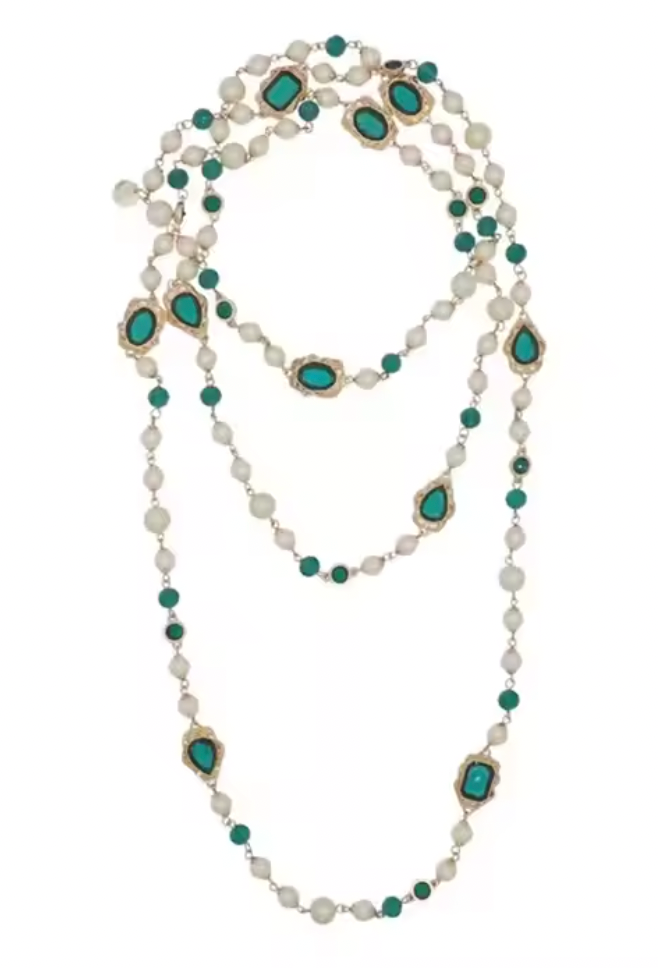 Vintage Double Layer Handmade Pearl Emerald Necklace 