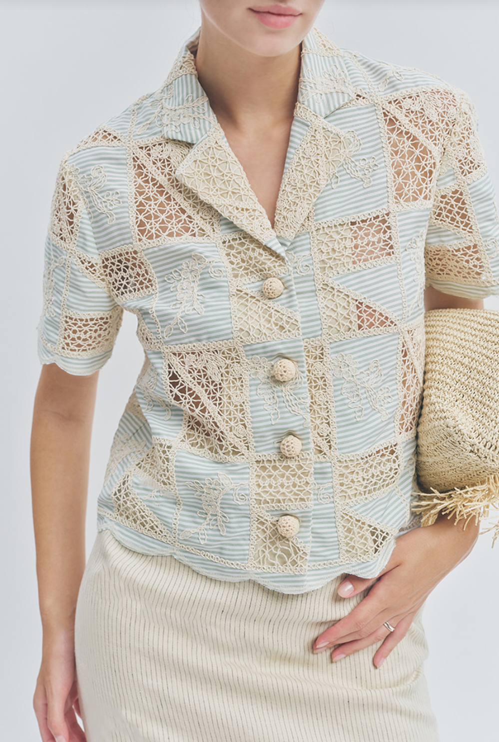 Milo Green Beige Crochet Top - Glamourous Grace