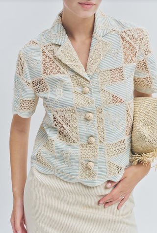 Milo Green Beige Crochet Top - Glamourous Grace