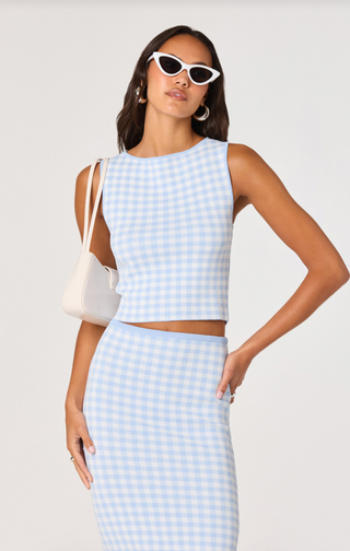 Babbett Blue Gingham Sweater Top - Glamourous Grace