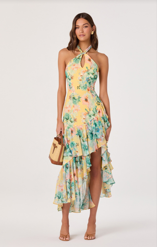 Bethina Yellow Green Floral Dress - Glamourous Grace