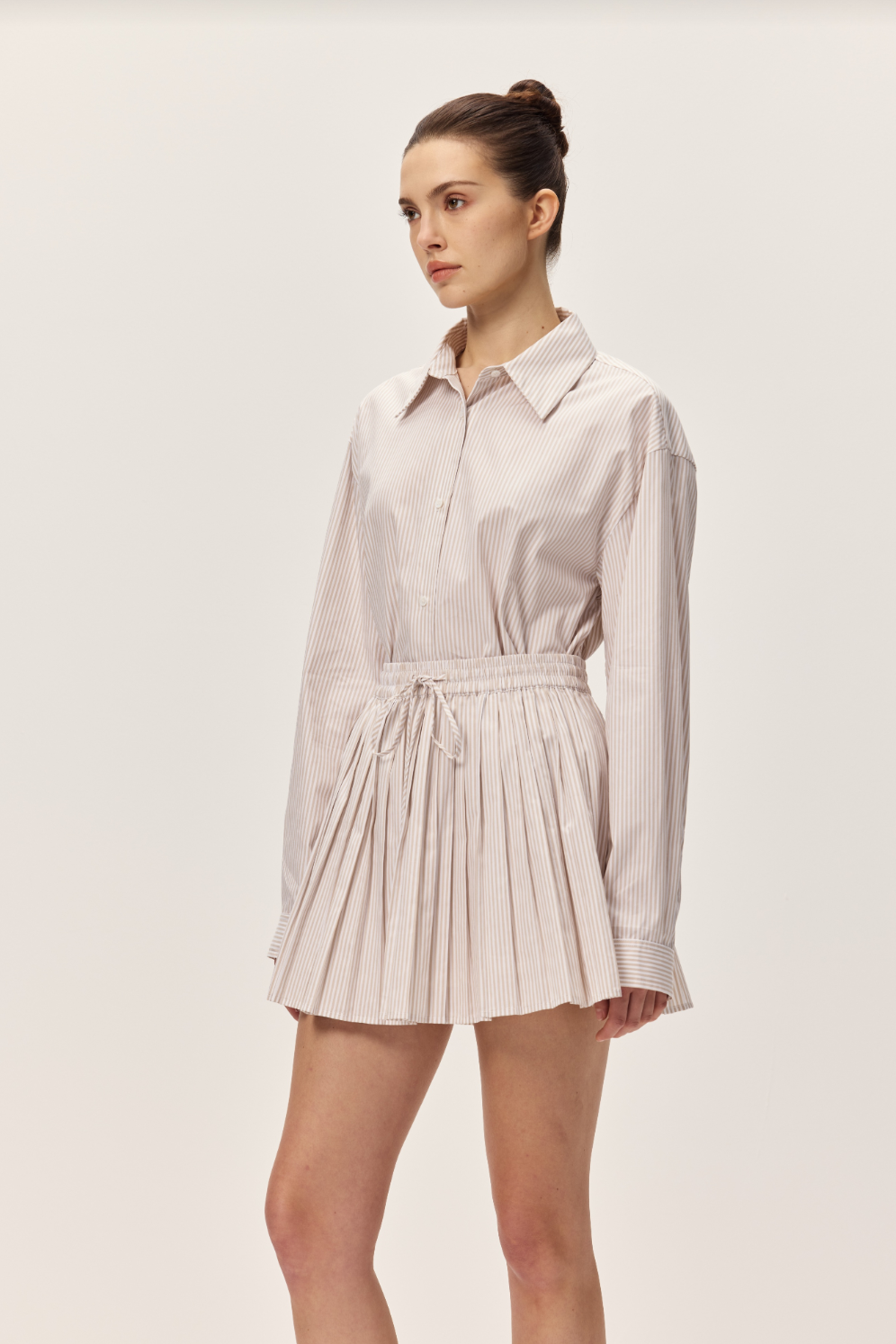 Danika Taupe Striped Mini Skirt - Glamourous Grace