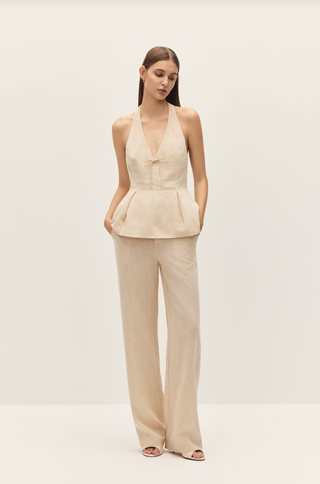 Carina Beige Linen Pants - Glamourous Grace