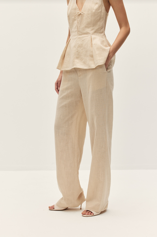 Carina Beige Linen Pants - Glamourous Grace