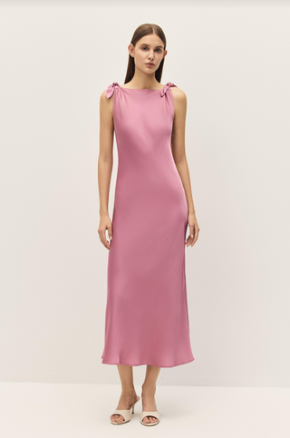 Belle Rose Satin Midi Dress - Glamourous Grace