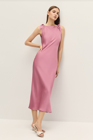 Belle Rose Satin Midi Dress - Glamourous Grace