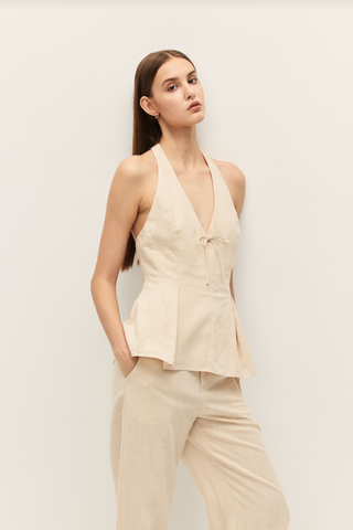 Carina Beige Halter Top - Glamourous Grace