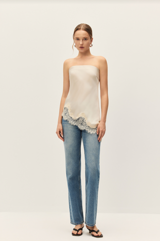 Lacey Ecru Satin Top - Glamourous Grace