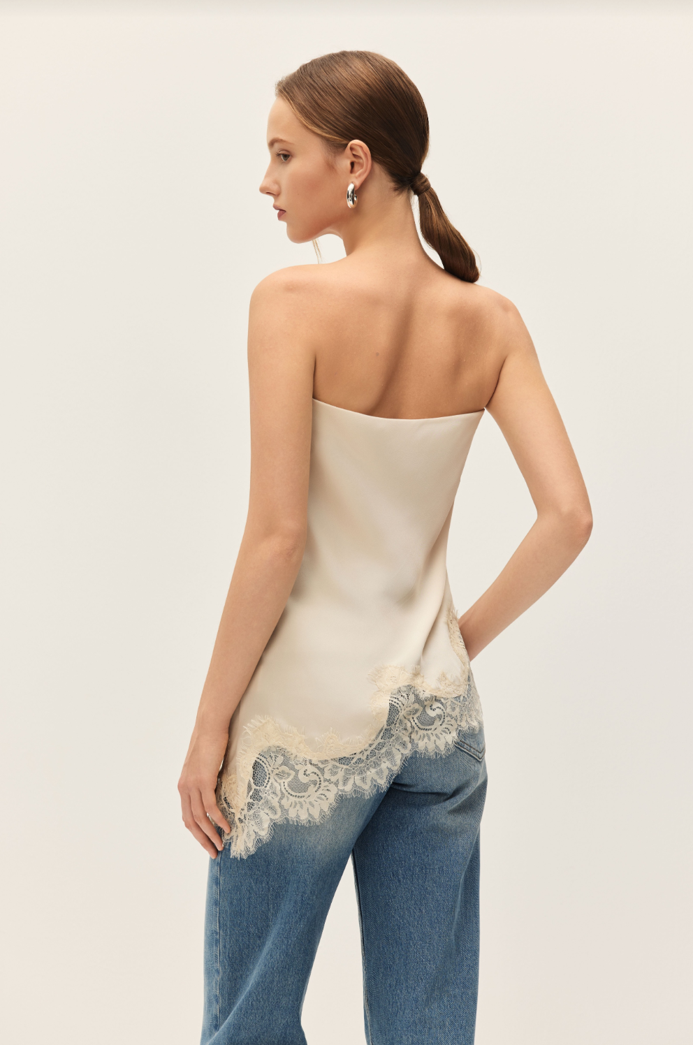 Lacey Ecru Satin Top - Glamourous Grace