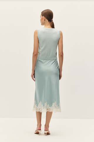 Enid Blue Lace Satin Midi Skirt