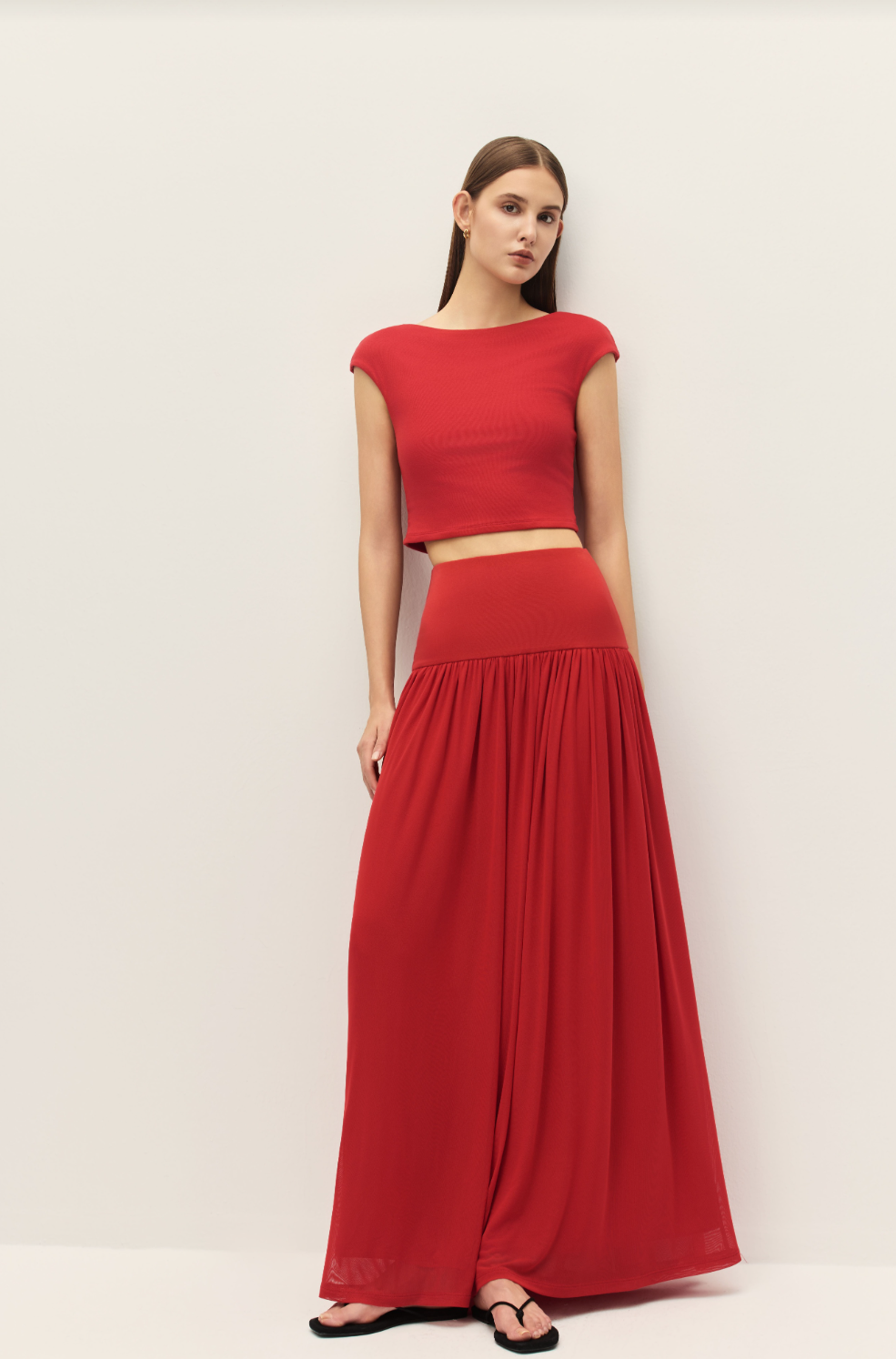 Darya Coral Red Knit Crop Top