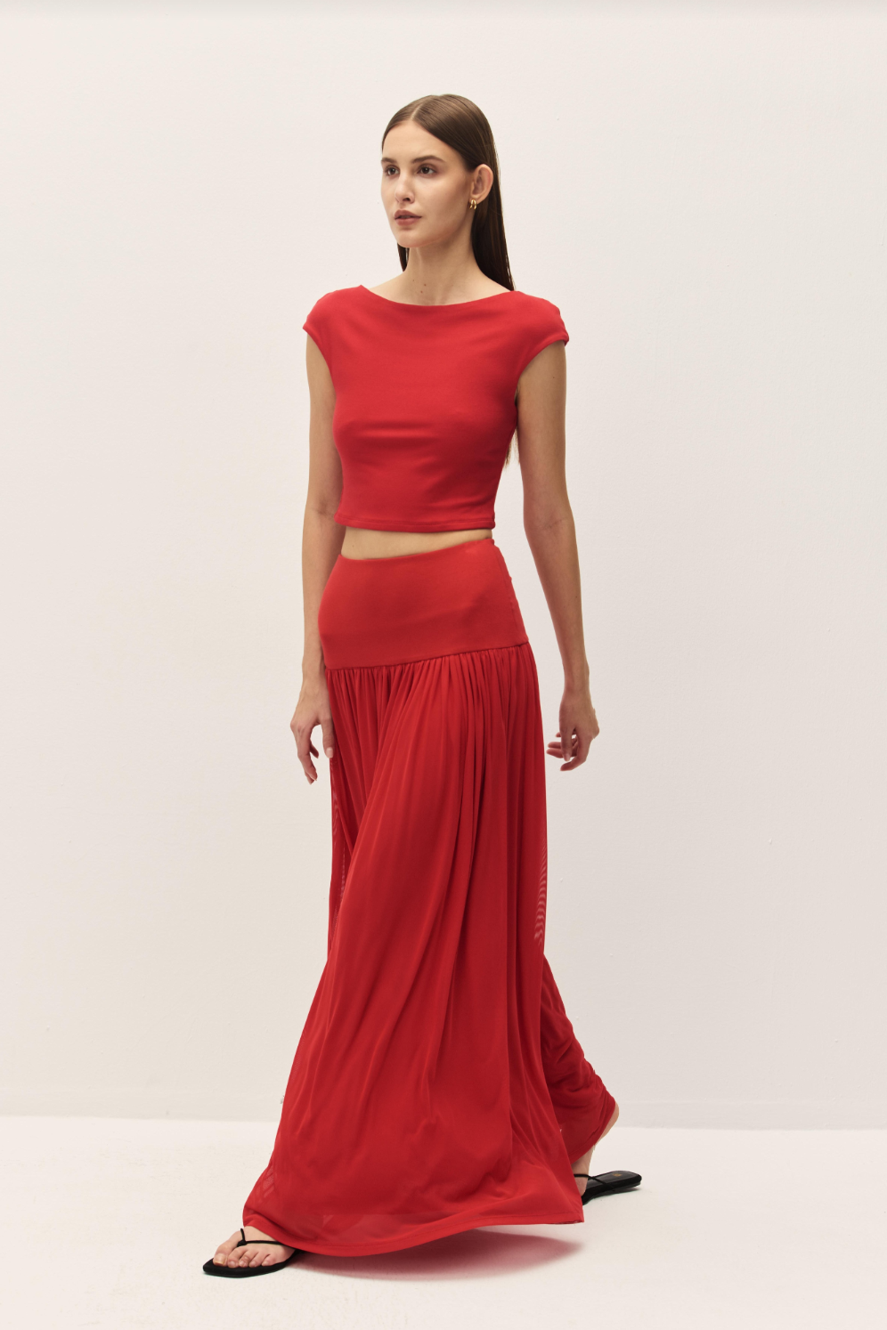 Darya Coral Red Knit Crop Top