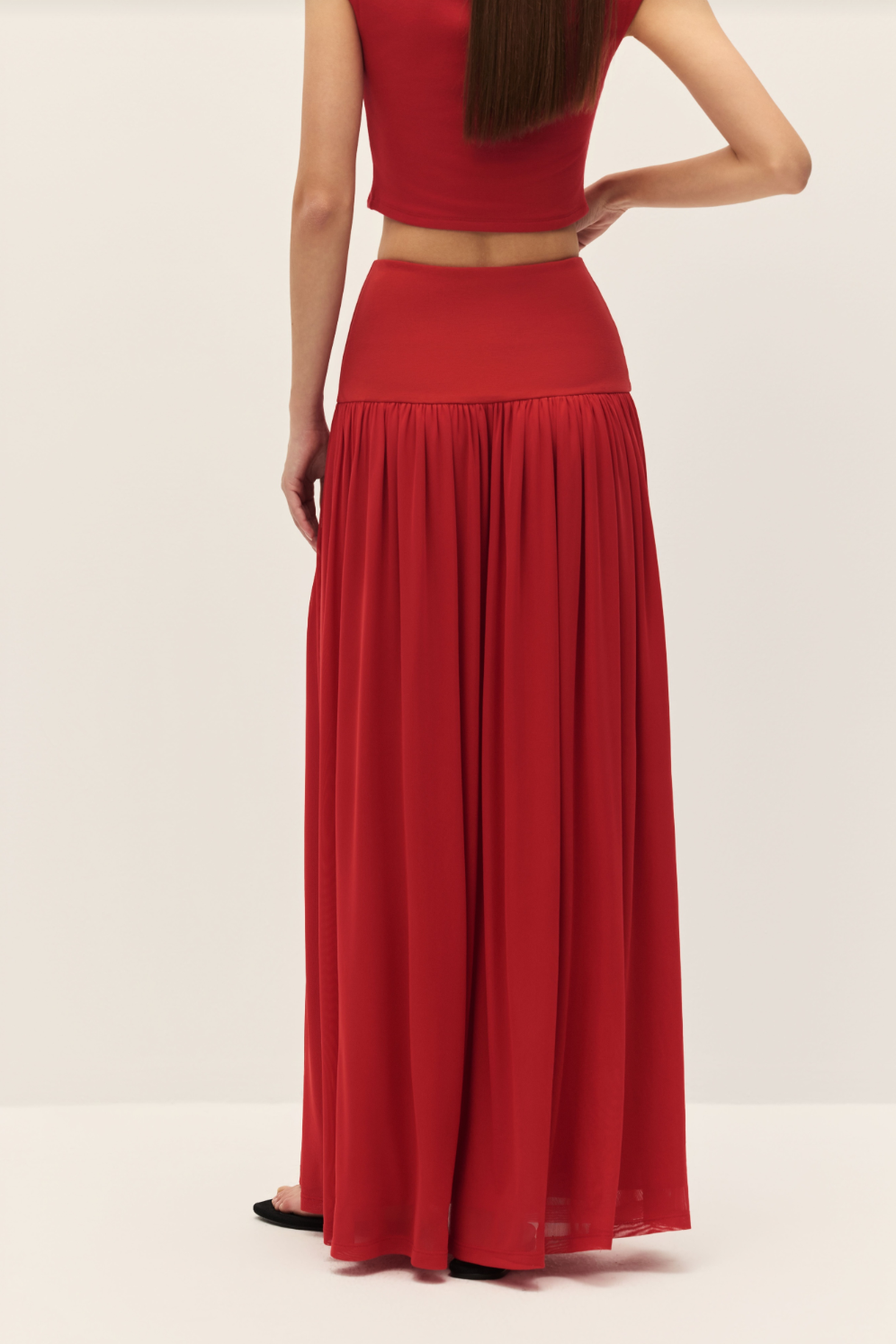 Darya Coral Red Knit Maxi Skirt