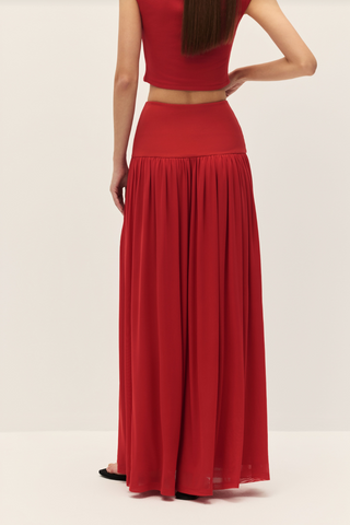 Darya Coral Red Knit Maxi Skirt