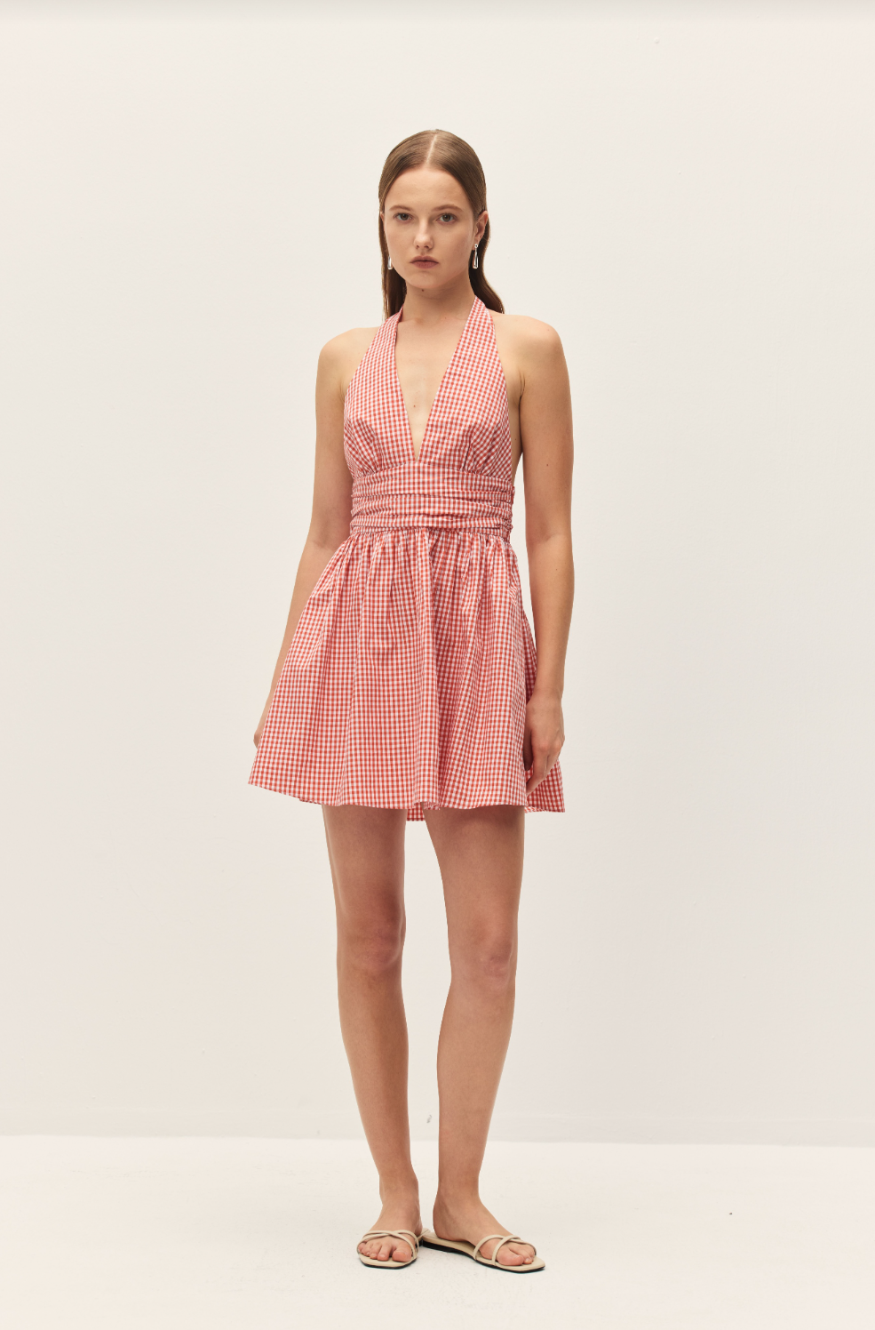 Celia Coral Red Gingham Mini Dress