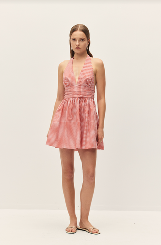 Celia Coral Red Gingham Mini Dress