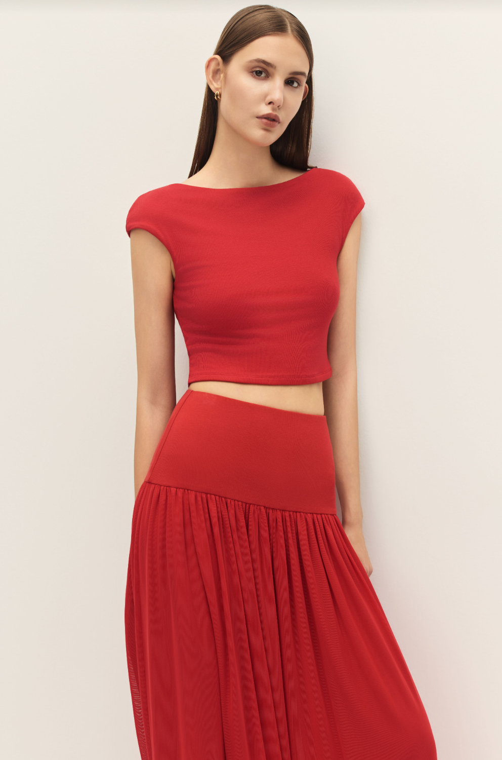 Darya Coral Red Knit Crop Top
