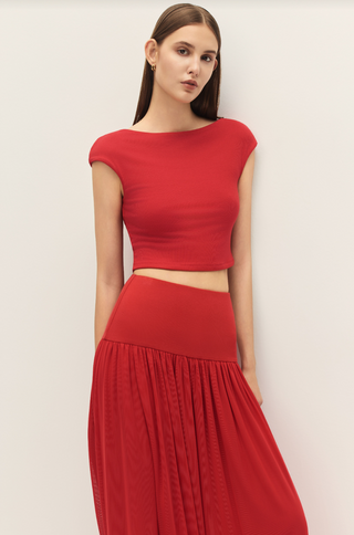 Darya Coral Red Knit Crop Top