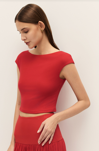 Darya Coral Red Knit Crop Top