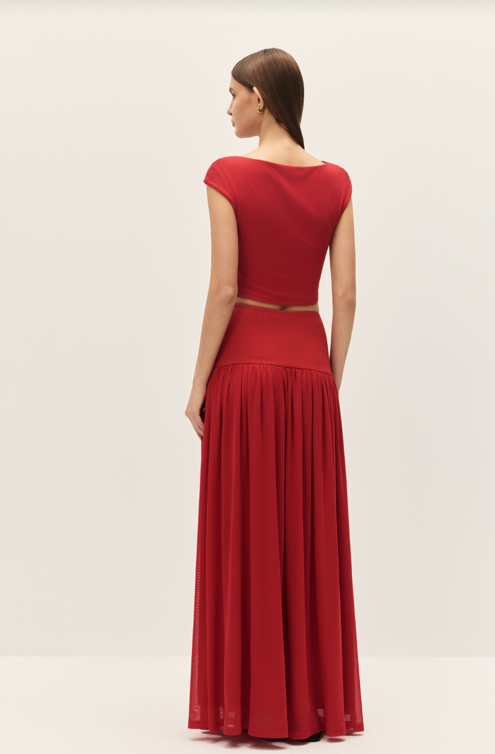 Darya Coral Red Knit Crop Top