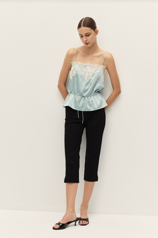 Diora Blue Satin Lace Tank Top