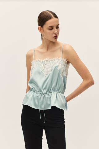 Diora Blue Satin Lace Tank Top