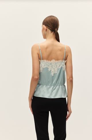 Diora Blue Satin Lace Tank Top