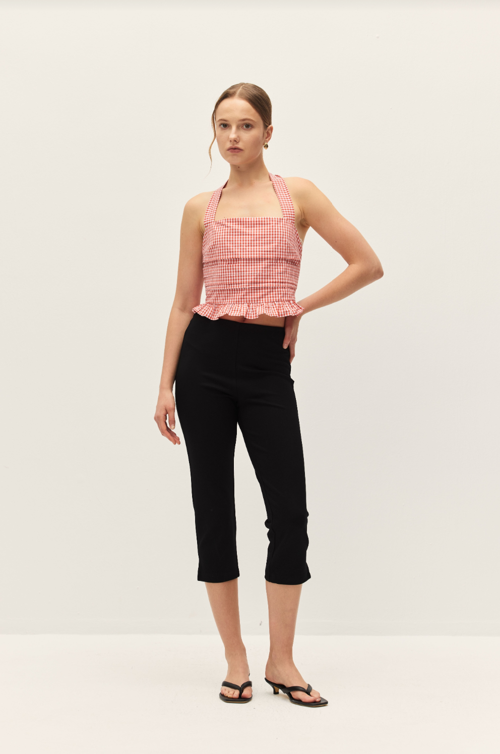 Coraline Gingham Coral Red Halter Top