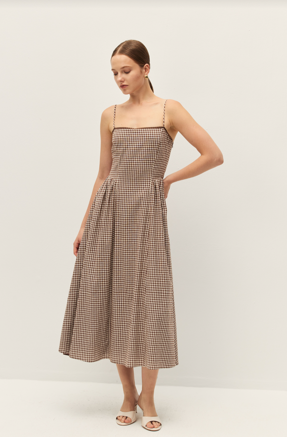 Adira Brown Gingham Midi Dress