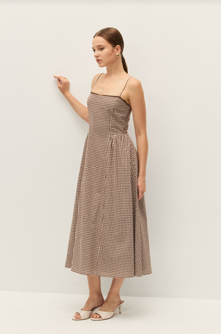 Adira Brown Gingham Midi Dress