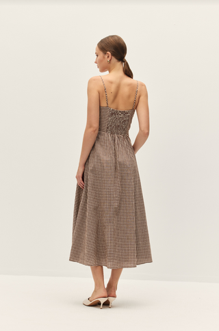 Adira Brown Gingham Midi Dress