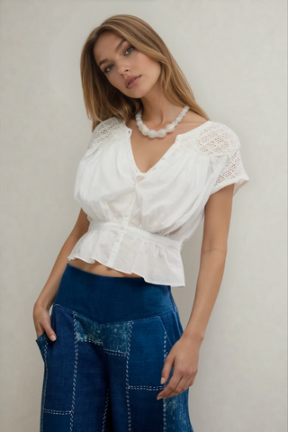 Gemma Embroidered Top Clean Ivory
