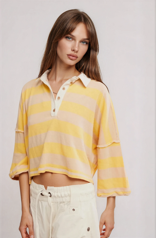 Auggie Polo Tee Oat Latte Yellow