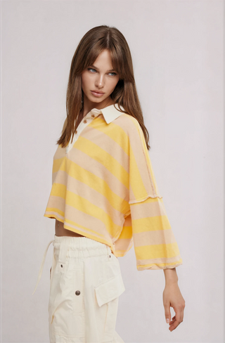 Auggie Polo Tee Oat Latte Yellow