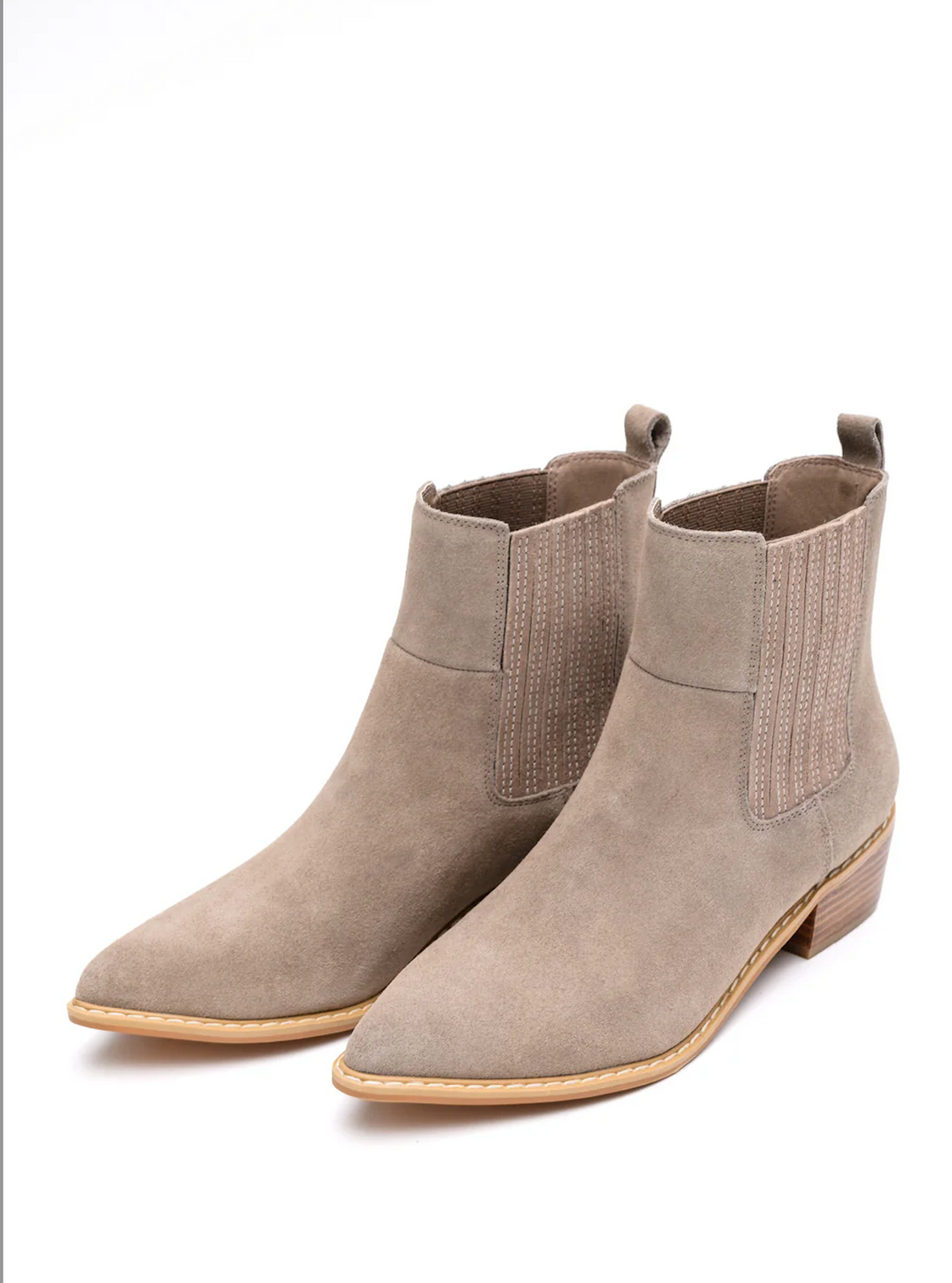 Leonor Suede Ankle Boot in Taupe - Glamourous Grace
