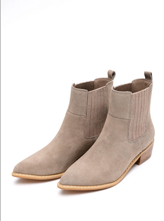 Leonor Suede Ankle Boot in Taupe - Glamourous Grace
