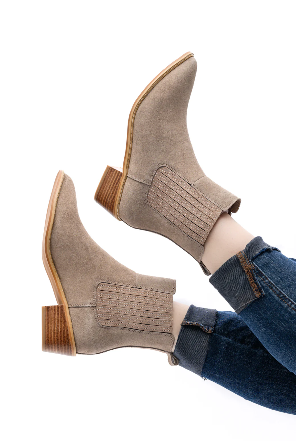 Leonor Suede Ankle Boot in Taupe - Glamourous Grace