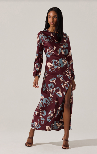 Elyse Dress Wine Floral - Glamourous Grace