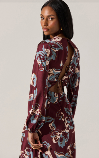 Elyse Dress Wine Floral - Glamourous Grace