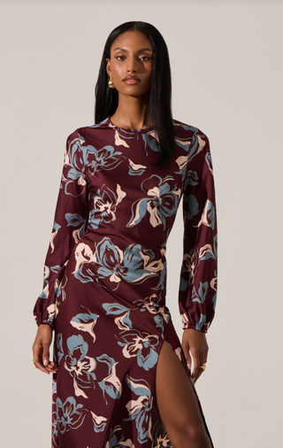 Elyse Dress Wine Floral - Glamourous Grace