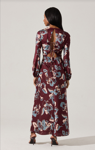 Elyse Dress Wine Floral - Glamourous Grace