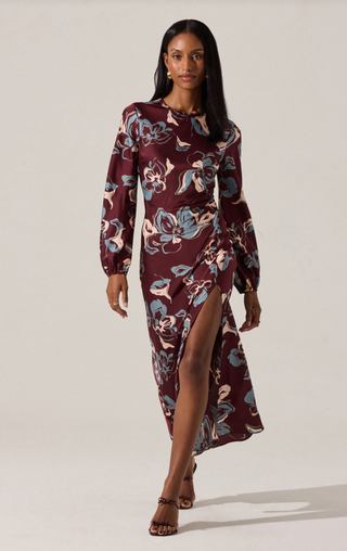 Elyse Dress Wine Floral - Glamourous Grace