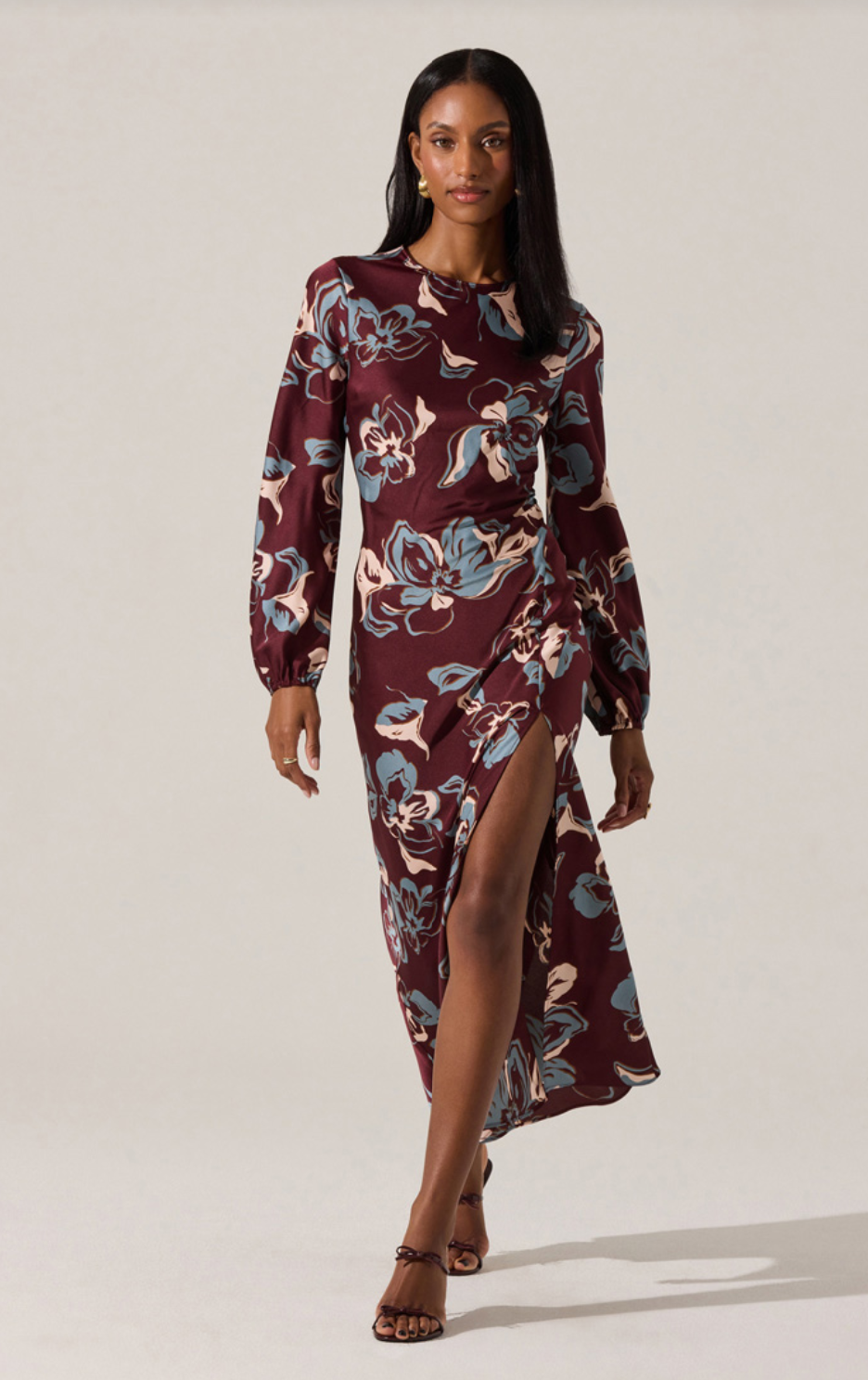 Elyse Dress Wine Floral - Glamourous Grace