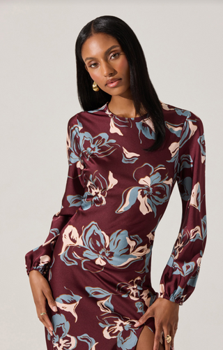 Elyse Dress Wine Floral - Glamourous Grace