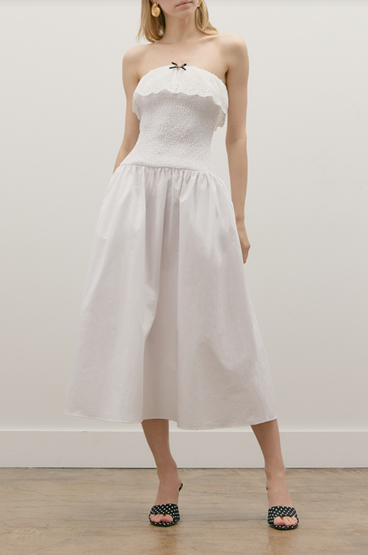 Rosebud Strapless Midi Dress | White - Glamourous Grace