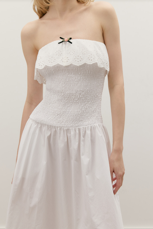 Rosebud Strapless Midi Dress | White - Glamourous Grace